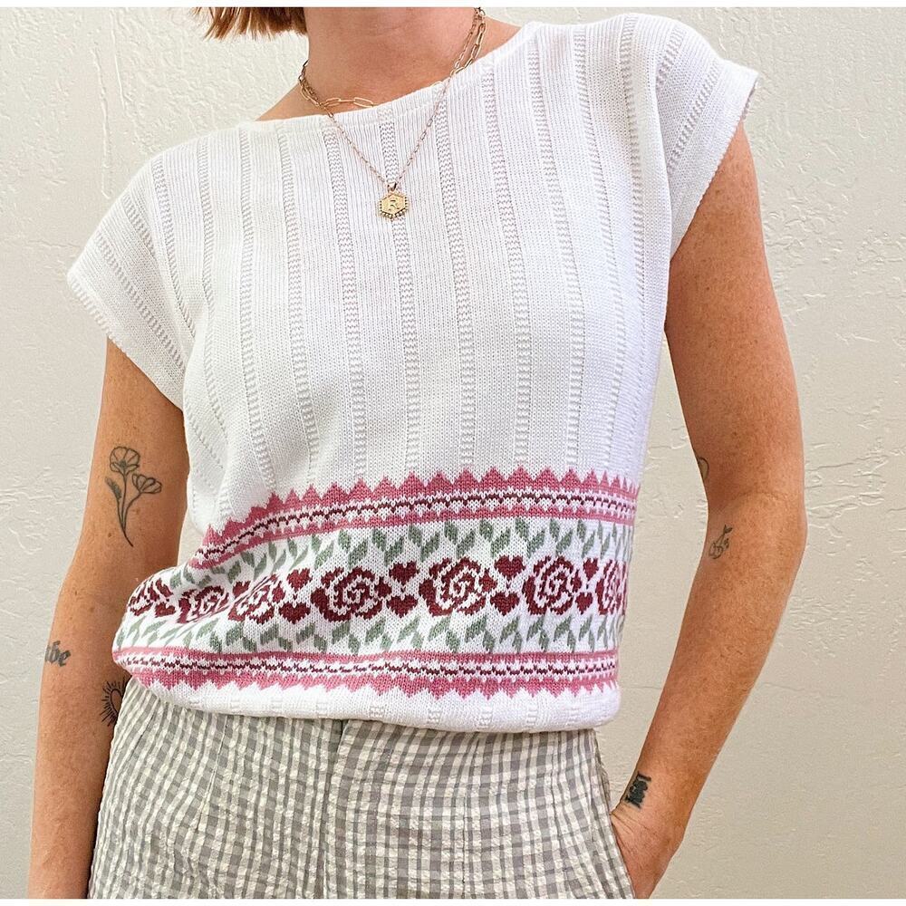 Vintage 1990's White Ribbed Knit Cottagecore Top - Picture 4 of 6